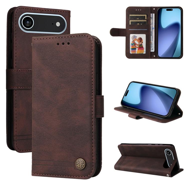 Skin Feel Life Tree Leather Phone Case – Card Slot, Leather, TPU, For iPhone Air, For iPhone 16 Pro Max, For iPhone 16 Pro, For iPhone 16 Plus For iPhone Air Brown