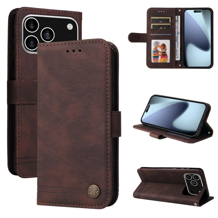 Skin Feel Life Tree Leather Phone Case – Card Slot, Leather, TPU, For iPhone 17e / 16e, For iPhone 17 Pro Max, For iPhone 17 Pro, For iPhone 17 For iPhone 17 Pro Brown