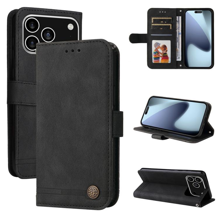 Skin Feel Life Tree Leather Phone Case – Card Slot, Leather, TPU, For iPhone 17e / 16e, For iPhone 17 Pro Max, For iPhone 17 Pro, For iPhone 17 For iPhone 17 Pro Black