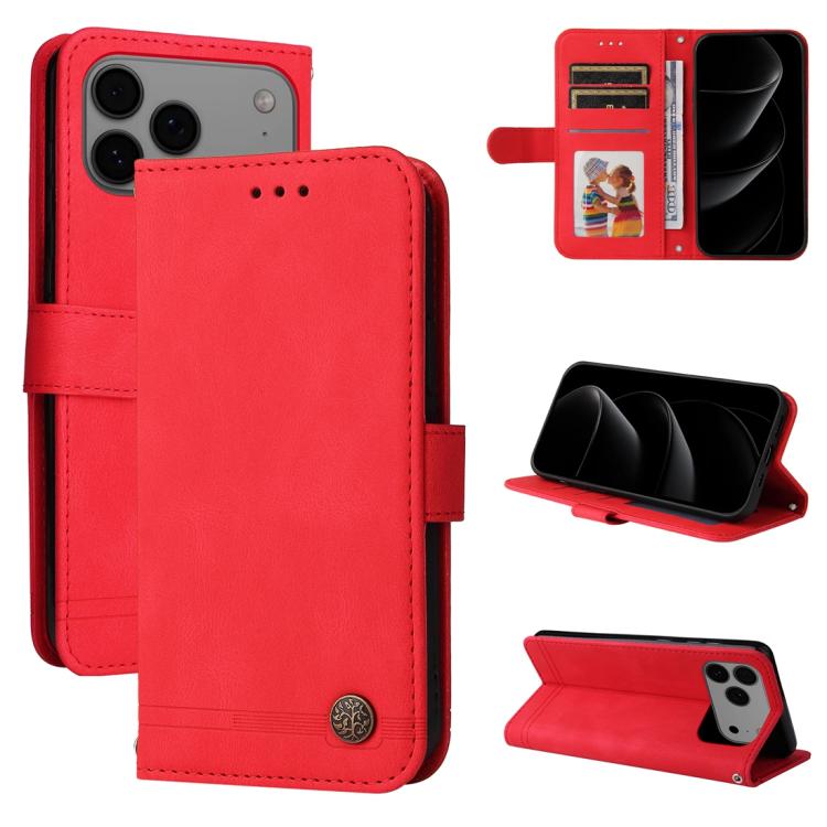 Skin Feel Life Tree Leather Phone Case – Card Slot, Leather, TPU, For iPhone 17e / 16e, For iPhone 17 Pro Max, For iPhone 17 Pro, For iPhone 17 For iPhone 17 Pro Max Red