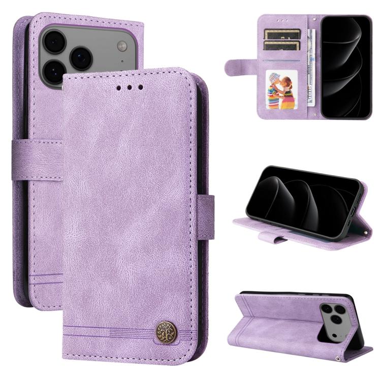Skin Feel Life Tree Leather Phone Case – Card Slot, Leather, TPU, For iPhone 17e / 16e, For iPhone 17 Pro Max, For iPhone 17 Pro, For iPhone 17 For iPhone 17 Pro Max Purple