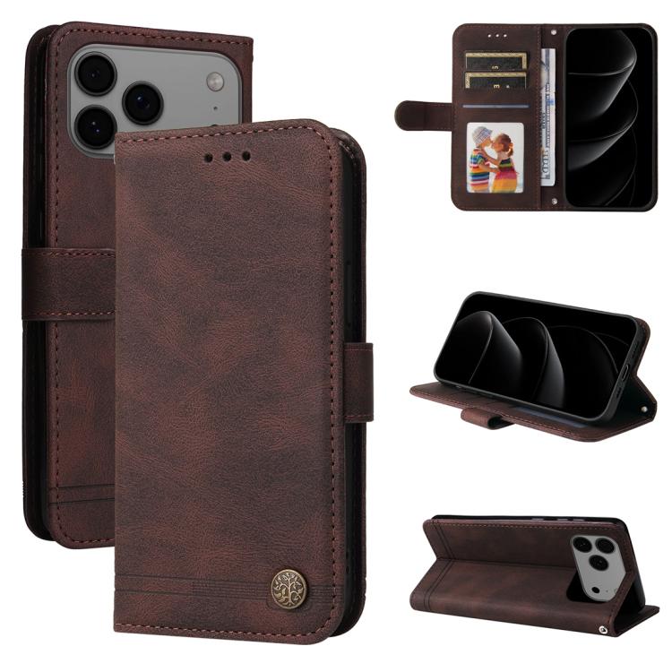 Skin Feel Life Tree Leather Phone Case – Card Slot, Leather, TPU, For iPhone 17e / 16e, For iPhone 17 Pro Max, For iPhone 17 Pro, For iPhone 17 For iPhone 17 Pro Max Brown