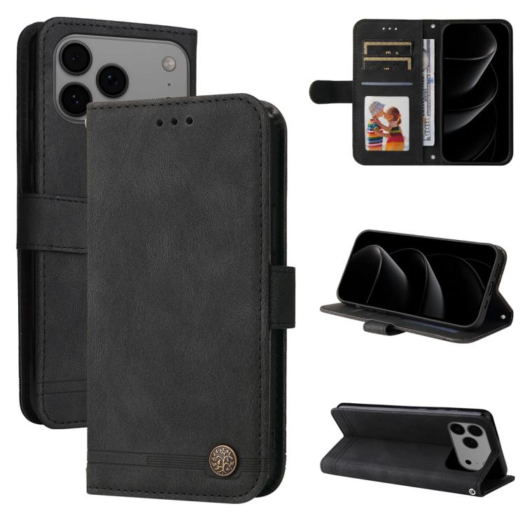 Skin Feel Life Tree Leather Phone Case – Card Slot, Leather, TPU, For iPhone 17e / 16e, For iPhone 17 Pro Max, For iPhone 17 Pro, For iPhone 17 For iPhone 17 Pro Max Black