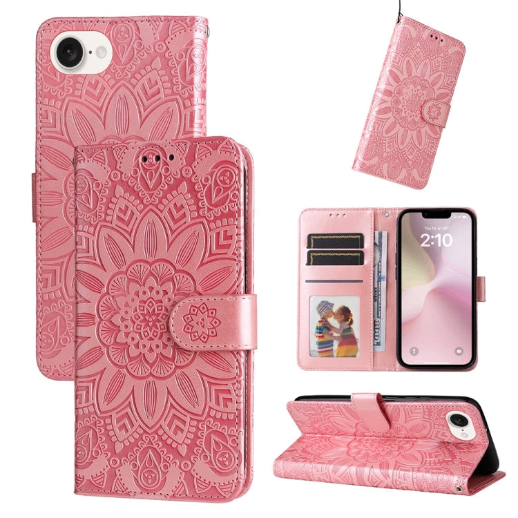 Embossed Sunflower Leather Phone Case, For iPhone 17e / 16e, For iPhone 17 Pro Max, For iPhone 17 Pro, For iPhone 17 For iPhone 17e 16e Pink