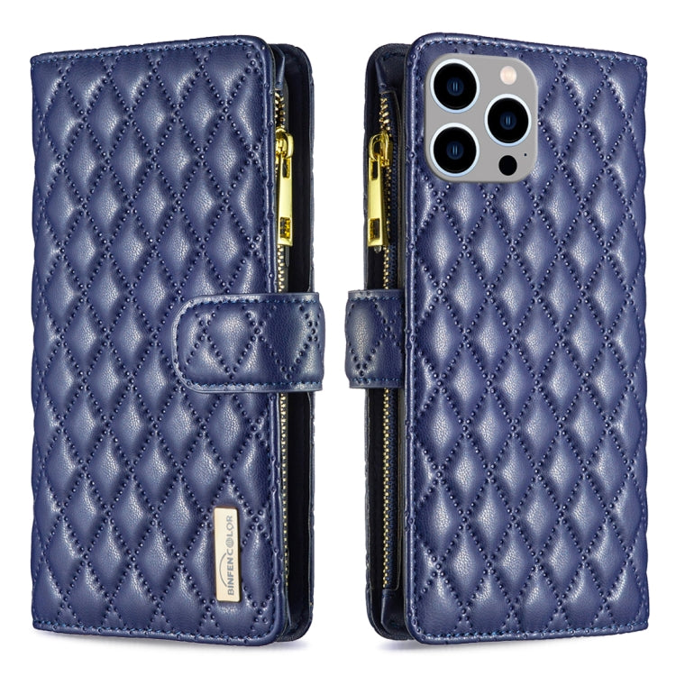Diamond Lattice Zipper Wallet Leather Flip Phone Case, For iPhone 15 Pro Max, For iPhone 15 Pro, For iPhone 15 Plus, For iPhone 15 For iPhone 15 Pro Max Blue