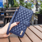 Diamond Lattice Zipper Wallet Leather Flip Phone Case, For iPhone 15 Pro Max, For iPhone 15 Pro, For iPhone 15 Plus, For iPhone 15