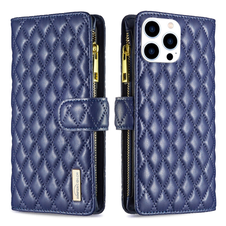 Diamond Lattice Zipper Wallet Leather Flip Phone Case, For iPhone 16 Pro Max, For iPhone 16 Pro, For iPhone 16 Plus, For iPhone 16 For iPhone 16 Pro Max Blue