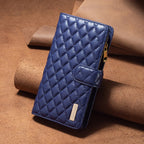 Diamond Lattice Zipper Wallet Leather Flip Phone Case, For iPhone 16 Pro Max, For iPhone 16 Pro, For iPhone 16 Plus, For iPhone 16