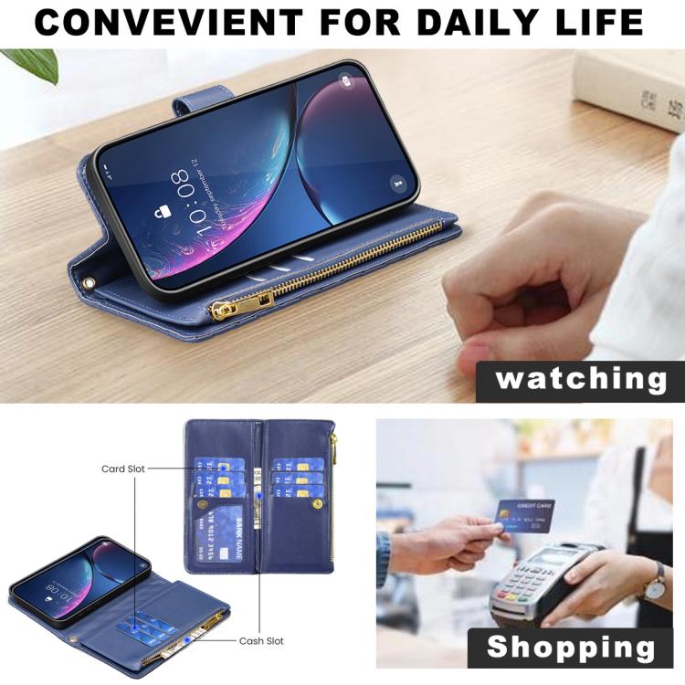 Diamond Lattice Zipper Wallet Leather Flip Phone Case, For iPhone 18 Pro/17 Pro, For iPhone 18 Pro Max/17 Pro Max, For iPhone 17, For iPhone 17 Air