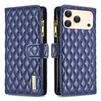 Diamond Lattice Zipper Wallet Leather Flip Phone Case, For iPhone 18 Pro/17 Pro, For iPhone 18 Pro Max/17 Pro Max, For iPhone 17, For iPhone 17 Air For iPhone 18 Pro 17 Pro Blue