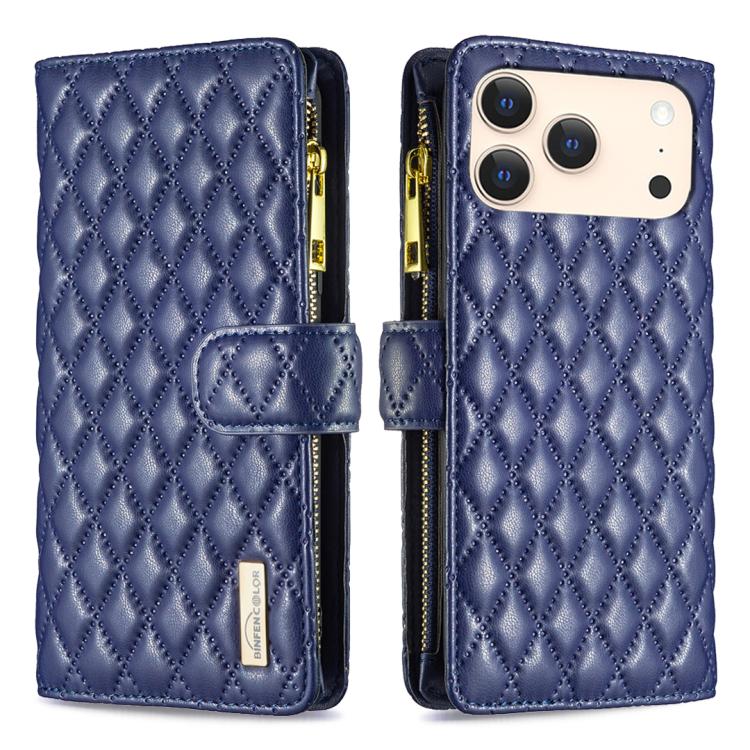 Diamond Lattice Zipper Wallet Leather Flip Phone Case, For iPhone 18 Pro/17 Pro, For iPhone 18 Pro Max/17 Pro Max, For iPhone 17, For iPhone 17 Air For iPhone 18 Pro 17 Pro Blue