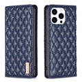 Diamond Lattice Magnetic Leather Flip Phone Case, For iPhone 16 Pro Max, For iPhone 16 Pro, For iPhone 16 Plus, For iPhone 16 For iPhone 16 Pro Max Blue