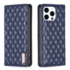 Diamond Lattice Magnetic Leather Flip Phone Case, For iPhone 16 Pro Max, For iPhone 16 Pro, For iPhone 16 Plus, For iPhone 16 For iPhone 16 Pro Max Blue