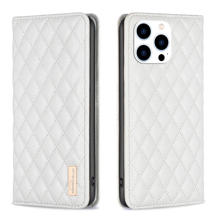 Diamond Lattice Magnetic Leather Flip Phone Case – Wear-resistant, Magnetic, Flip, For iPhone 16 Pro Max, For iPhone 16 Pro, For iPhone 16 Plus, For iPhone 16 For iPhone 16 Pro Max White