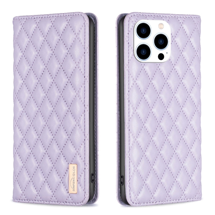 Diamond Lattice Magnetic Leather Flip Phone Case – Wear-resistant, Magnetic, Flip, For iPhone 16 Pro Max, For iPhone 16 Pro, For iPhone 16 Plus, For iPhone 16 For iPhone 16 Pro Max Purple