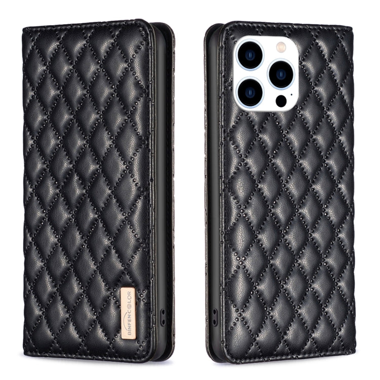 Diamond Lattice Magnetic Leather Flip Phone Case – Wear-resistant, Magnetic, Flip, For iPhone 16 Pro Max, For iPhone 16 Pro, For iPhone 16 Plus, For iPhone 16 For iPhone 16 Pro Max Black