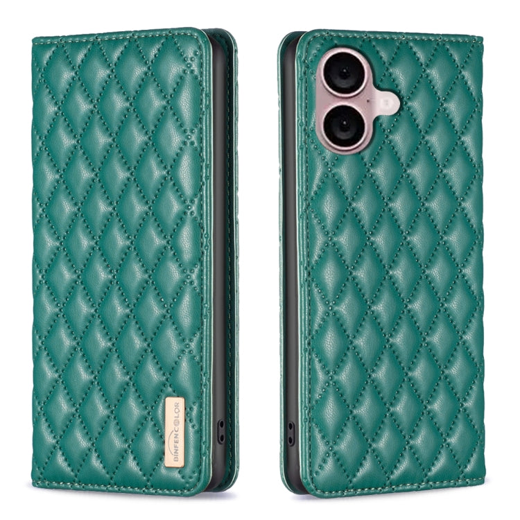 Diamond Lattice Magnetic Leather Flip Phone Case – Wear-resistant, Magnetic, Flip, For iPhone 16 Pro Max, For iPhone 16 Pro, For iPhone 16 Plus, For iPhone 16 For iPhone 16 Green