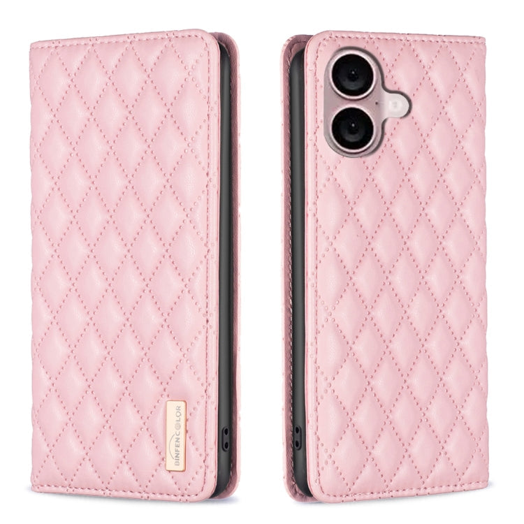 Diamond Lattice Magnetic Leather Flip Phone Case – Wear-resistant, Magnetic, Flip, For iPhone 16 Pro Max, For iPhone 16 Pro, For iPhone 16 Plus, For iPhone 16 For iPhone 16 Pink