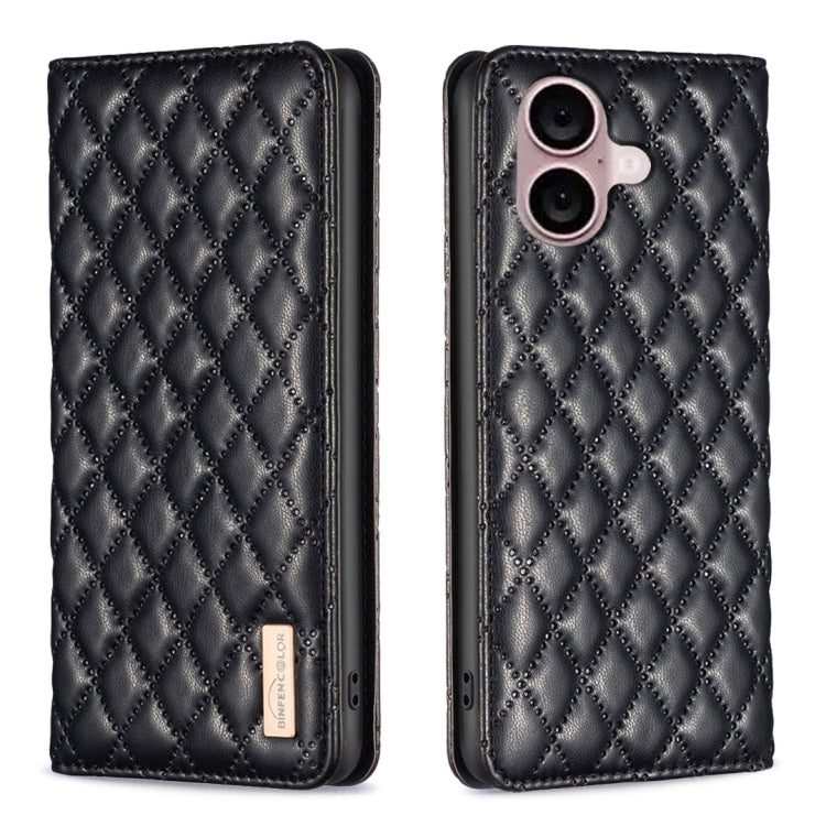 Diamond Lattice Magnetic Leather Flip Phone Case – Wear-resistant, Magnetic, Flip, For iPhone 16 Pro Max, For iPhone 16 Pro, For iPhone 16 Plus, For iPhone 16 For iPhone 16 Black