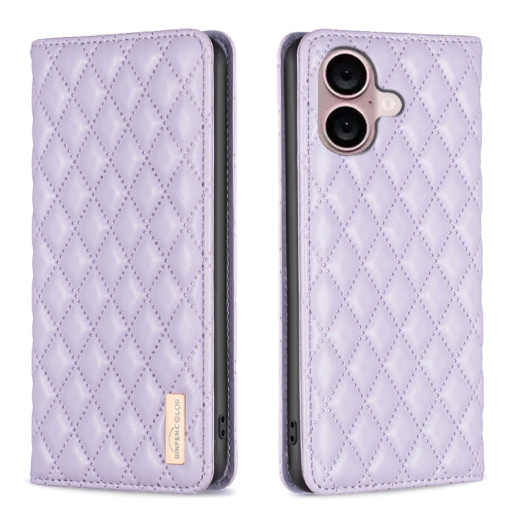 Diamond Lattice Magnetic Leather Flip Phone Case – Wear-resistant, Magnetic, Flip, For iPhone 16 Pro Max, For iPhone 16 Pro, For iPhone 16 Plus, For iPhone 16 For iPhone 16 Plus Purple