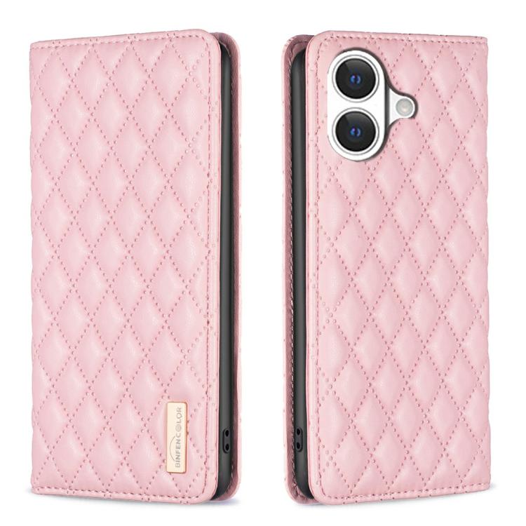 Diamond Lattice Magnetic Leather Flip Phone Case – Wear-resistant, Magnetic, Flip, For iPhone 18 Pro/17 Pro, For iPhone 18 Pro Max/17 Pro Max, For iPhone 17, For iPhone 17 Air For iPhone 17 Pink