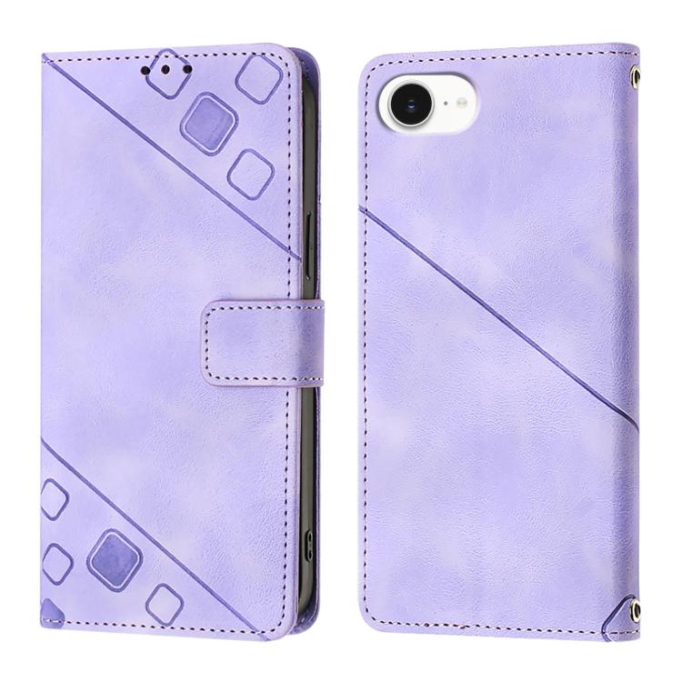 Skin-feel Embossed Leather Phone Case, For iPhone SE 2024, For iPhone 16 Pro Max, For iPhone 16 Pro, For iPhone 16 Plus For iPhone SE 2024 Light Purple