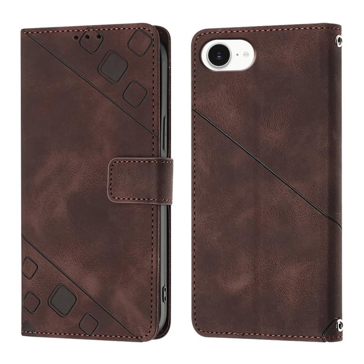 Skin-feel Embossed Leather Phone Case – Wear-resistant, Card Slot, Kickstand, For iPhone SE 2024, For iPhone 16 Pro Max, For iPhone 16 Pro, For iPhone 16 Plus For iPhone SE 2024 Brown