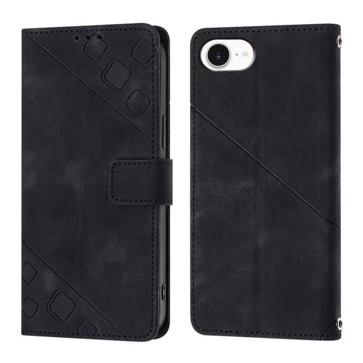 Skin-feel Embossed Leather Phone Case – Wear-resistant, Card Slot, Kickstand, For iPhone SE 2024, For iPhone 16 Pro Max, For iPhone 16 Pro, For iPhone 16 Plus For iPhone SE 2024 Black