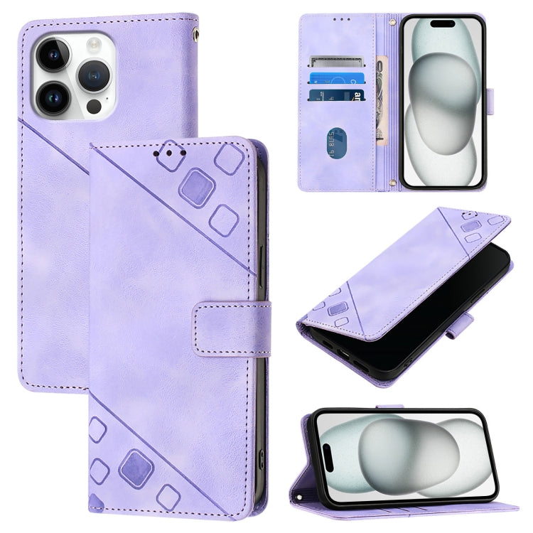 Skin-feel Embossed Leather Phone Case – Wear-resistant, Card Slot, Kickstand, For iPhone SE 2024, For iPhone 16 Pro Max, For iPhone 16 Pro, For iPhone 16 Plus For iPhone 16 Pro Max Light Purple