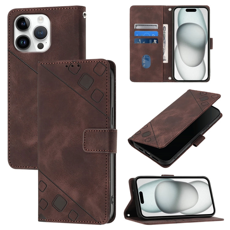 Skin-feel Embossed Leather Phone Case – Wear-resistant, Card Slot, Kickstand, For iPhone SE 2024, For iPhone 16 Pro Max, For iPhone 16 Pro, For iPhone 16 Plus For iPhone 16 Pro Max Brown