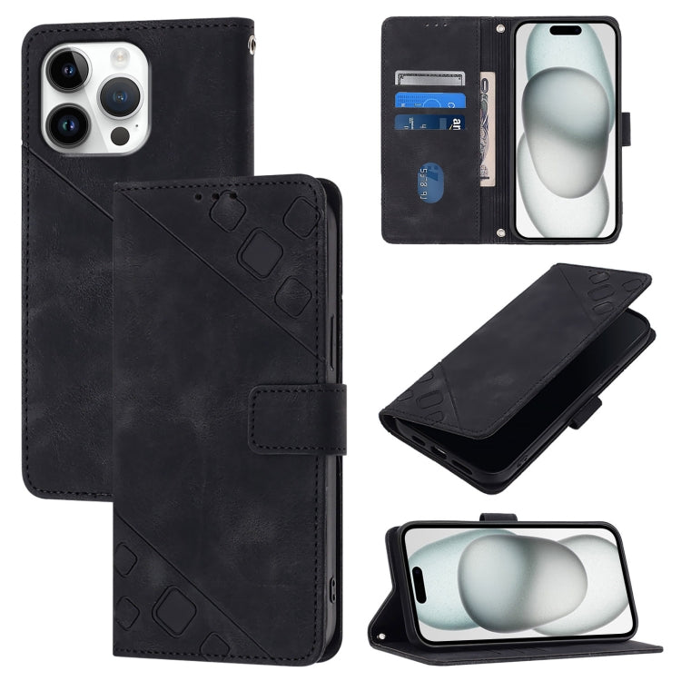 Skin-feel Embossed Leather Phone Case – Wear-resistant, Card Slot, Kickstand, For iPhone SE 2024, For iPhone 16 Pro Max, For iPhone 16 Pro, For iPhone 16 Plus For iPhone 16 Pro Max Black