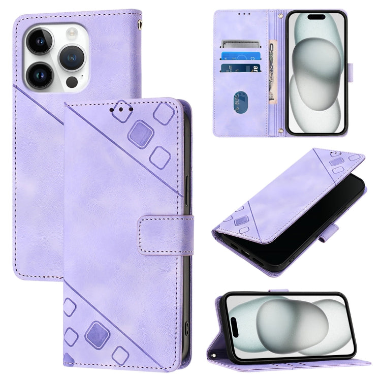 Skin-feel Embossed Leather Phone Case – Wear-resistant, Card Slot, Kickstand, For iPhone SE 2024, For iPhone 16 Pro Max, For iPhone 16 Pro, For iPhone 16 Plus For iPhone 16 Pro Light Purple