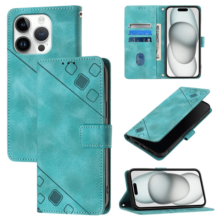 Skin-feel Embossed Leather Phone Case – Wear-resistant, Card Slot, Kickstand, For iPhone SE 2024, For iPhone 16 Pro Max, For iPhone 16 Pro, For iPhone 16 Plus For iPhone 16 Pro Green