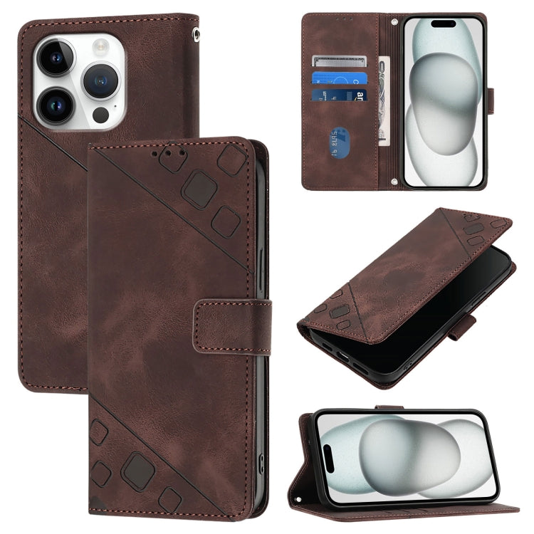 Skin-feel Embossed Leather Phone Case – Wear-resistant, Card Slot, Kickstand, For iPhone SE 2024, For iPhone 16 Pro Max, For iPhone 16 Pro, For iPhone 16 Plus For iPhone 16 Pro Brown