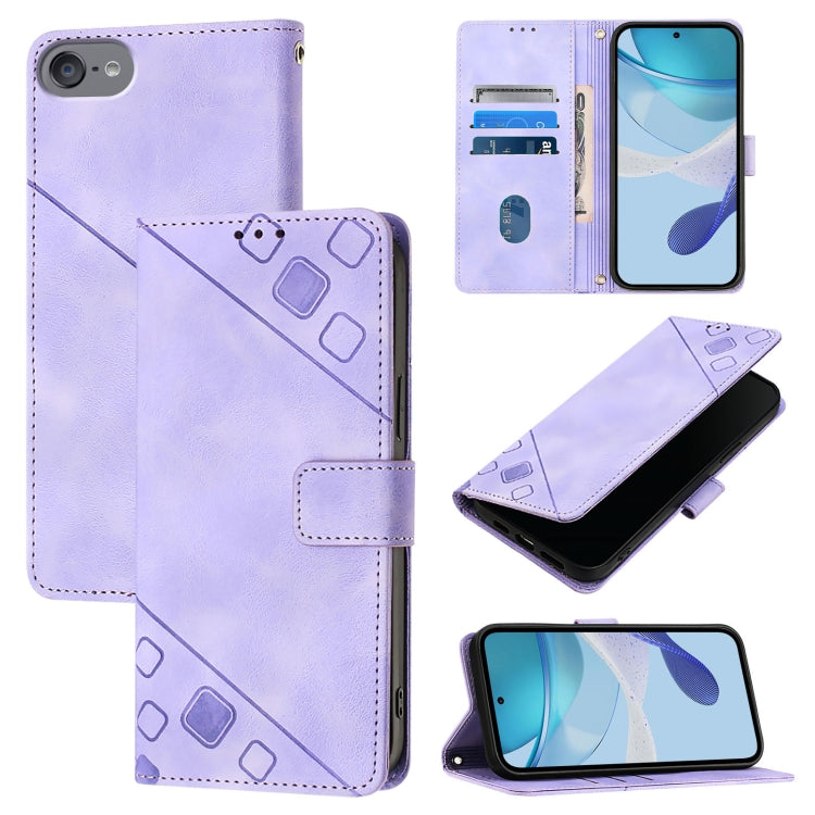 Skin-feel Embossed Leather Phone Case – Wear-resistant, Card Slot, Kickstand, For iPhone 15, For iPod Touch 7 / 6 / 5 For iPod Touch 7 6 5 Light Purple