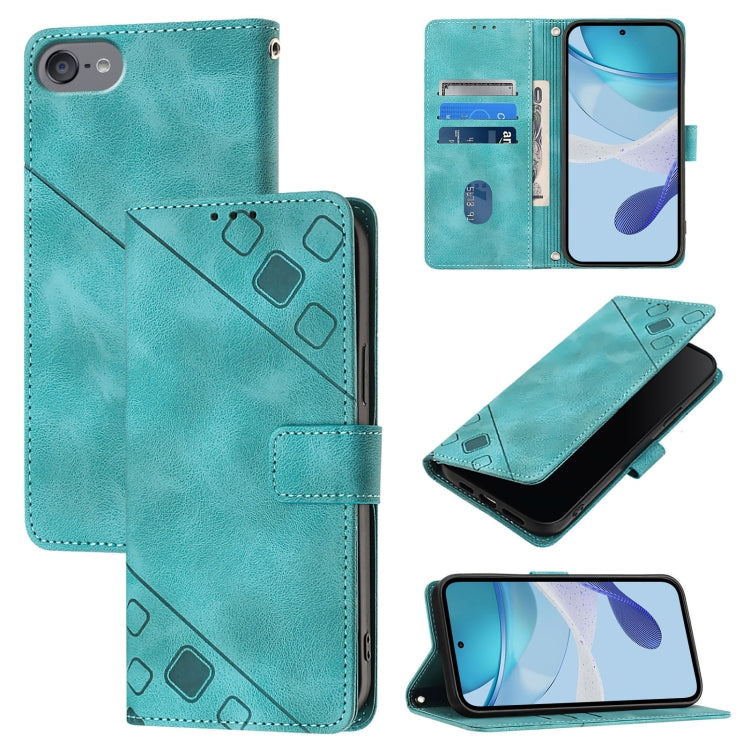 Skin-feel Embossed Leather Phone Case – Wear-resistant, Card Slot, Kickstand, For iPhone 15, For iPod Touch 7 / 6 / 5 For iPod Touch 7 6 5 Green