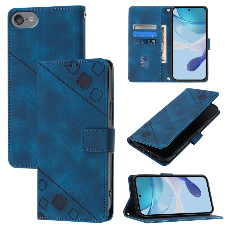 Skin-feel Embossed Leather Phone Case – Wear-resistant, Card Slot, Kickstand, For iPhone 15, For iPod Touch 7 / 6 / 5 For iPod Touch 7 6 5 Blue
