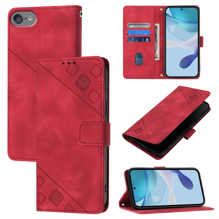 Skin-feel Embossed Leather Phone Case – Wear-resistant, Card Slot, Kickstand, For iPhone 15, For iPod Touch 7 / 6 / 5 For iPod Touch 7 6 5 Red