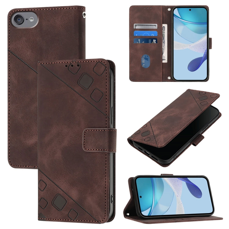 Skin-feel Embossed Leather Phone Case – Wear-resistant, Card Slot, Kickstand, For iPhone 15, For iPod Touch 7 / 6 / 5 For iPod Touch 7 6 5 Brown