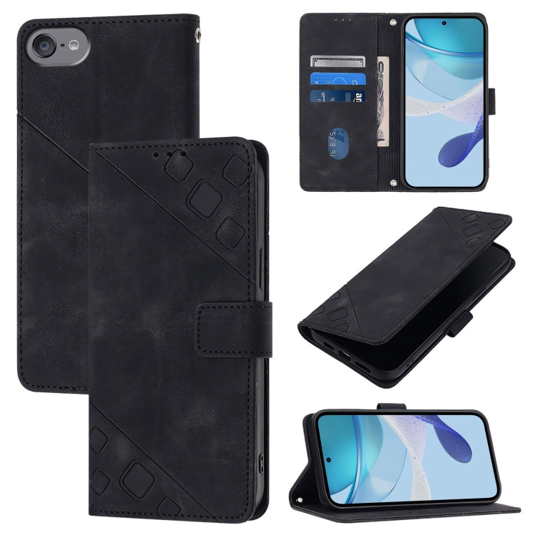 Skin-feel Embossed Leather Phone Case – Wear-resistant, Card Slot, Kickstand, For iPhone 15, For iPod Touch 7 / 6 / 5 For iPod Touch 7 6 5 Black