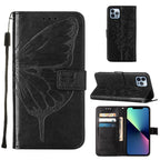 Embossed Butterfly Leather Phone Case, For iPhone 15 Pro Max, For iPhone 15 Pro, For iPhone 15 Plus For iPhone 15 Pro Max Black