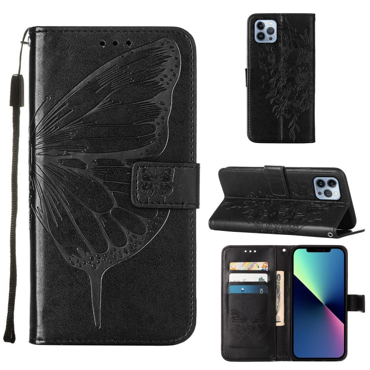 Embossed Butterfly Leather Phone Case, For iPhone 15 Pro Max, For iPhone 15 Pro, For iPhone 15 Plus For iPhone 15 Pro Max Black