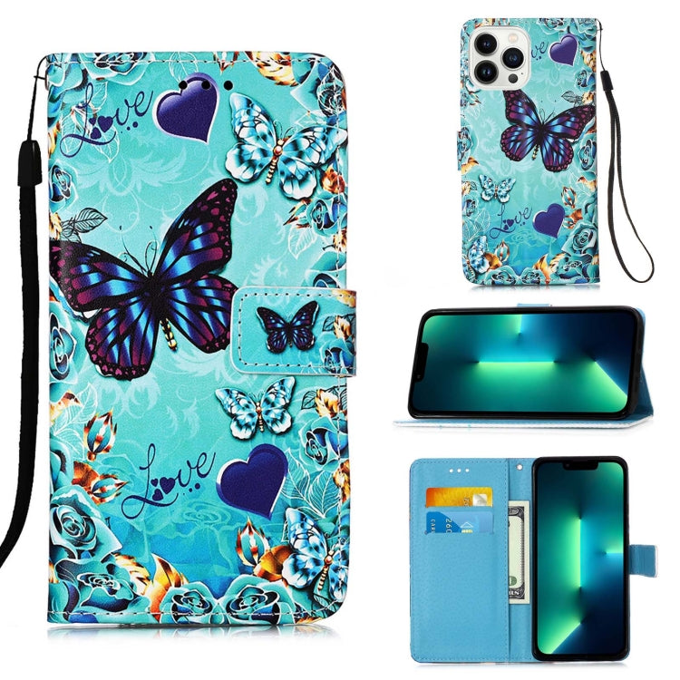 Colored Drawing Pattern Plain Weave Leather Phone Case, For iPhone 15 Pro, For iPhone 15 Plus, For iPhone 15 For iPhone 15 Pro Caring Butterfly