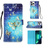 3D Painting Horizontal Flip Leather Phone Case, For iPhone 15 Pro Max, For iPhone 15 Pro, For iPhone 15 Plus For iPhone 15 Pro Max Golden Butterfly