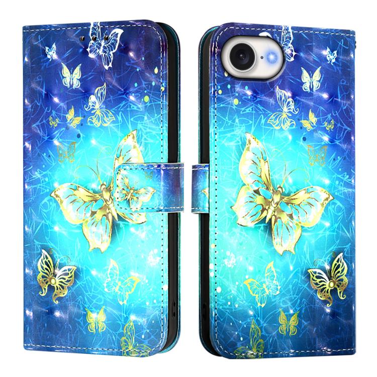 3D Painting Horizontal Flip Leather Phone Case, For iPhone 17e / 16e, For iPhone 17 Pro Max, For iPhone 17 Pro For iPhone 17e 16e Golden Butterfly