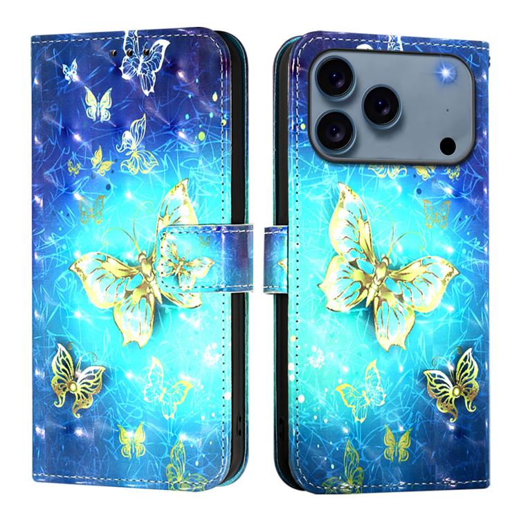 3D Painting Horizontal Flip Leather Phone Case – Card Slot, Flip, Leather, For iPhone 17e / 16e, For iPhone 17 Pro Max, For iPhone 17 Pro For iPhone 18 Pro 17 Pro Golden Butterfly