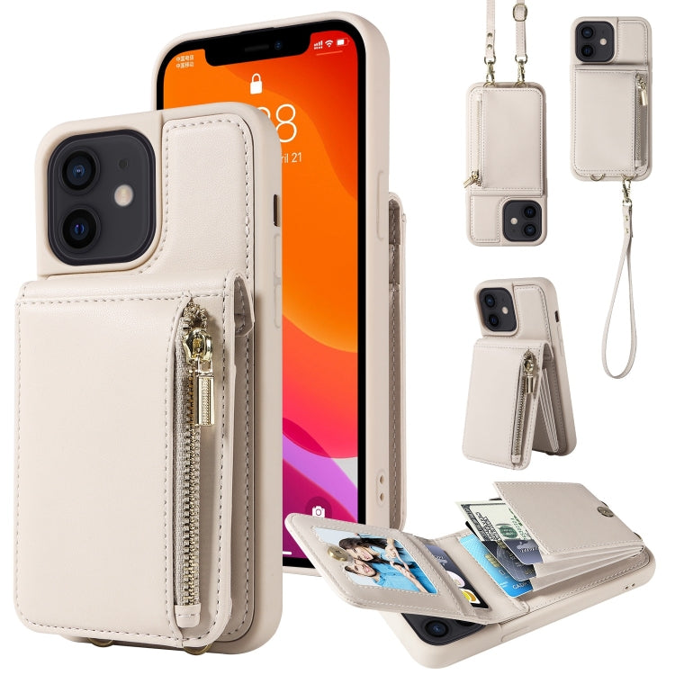 Crossbody Lanyard Zipper Wallet Leather Phone Case, For iPhone 12 / 12 Pro, For iPhone 12 Pro Max, For iPhone 11 Pro Max, For iPhone 11 For iPhone 12 12 Pro Beige