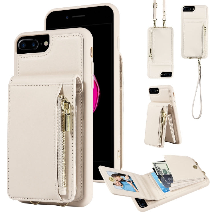 Crossbody Lanyard Zipper Wallet Leather Phone Case, For iPhone 7 Plus / 8 Plus For iPhone 7 Plus 8 Plus Beige