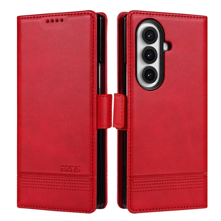 AZNS Magnetic Calf Texture Flip Leather Phone Case, For Galaxy Z Fold8 Ultra 5G, For Galaxy Z Flip8 5G, For Samsung Galaxy Z Flip7 FE / Flip6, For Samsung Galaxy Z Fold7 5G For Galaxy Z Fold8 Ultra 5G Red