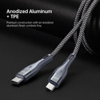 DUZZONA A2 PD 65W USB-C / Type-C to Type-C Fast Charging Data Cable, 2m Type-C to Type-C, 3m Type-C to Type-C – Fast Charging, Aluminum Alloy, TPU
